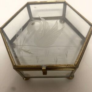 Vintage Glass and Brass Jewelry Box Trinket Box Swan